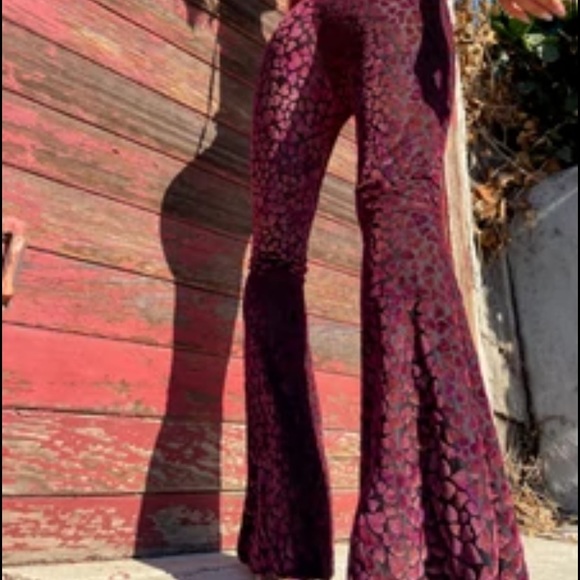 Free People Pants - Free People Velvet Burnout Purple Flares